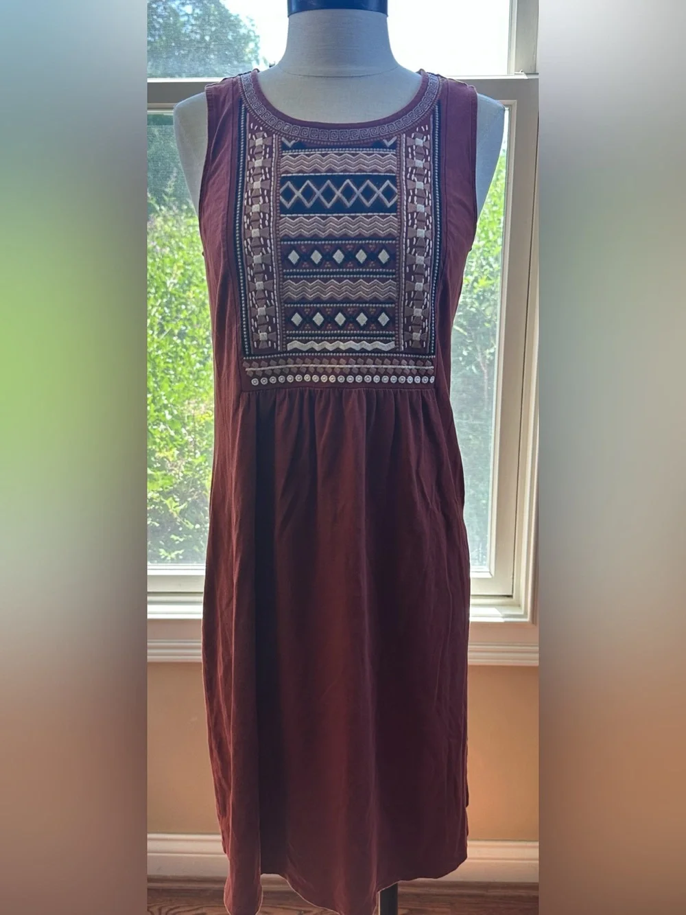 Garnet Hill Boho Embroidered‎ Organic Cotton Knit Dress